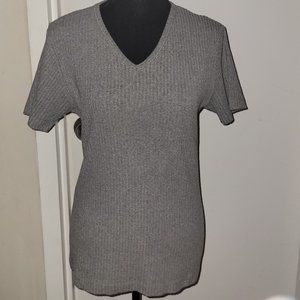 Dolce & Gabbana Gray Ribbed V-Neck Shirt - L